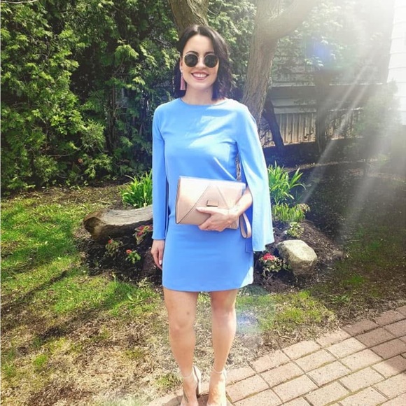 Zara Dresses & Skirts - Zara Sky Blue Mini Dress with Cape Sleeves